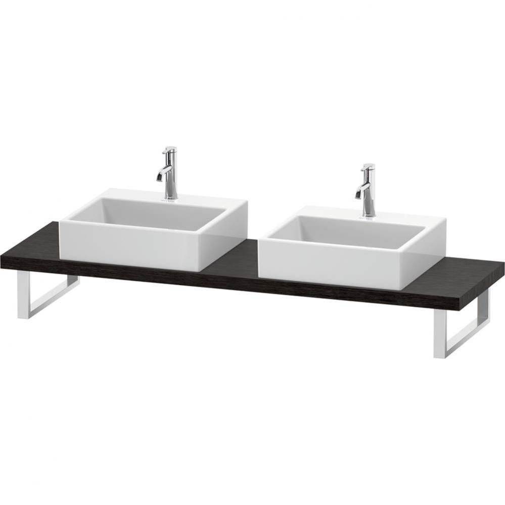 L-Cube Console with Two Sink Cut-Outs Dark Brushed Oak