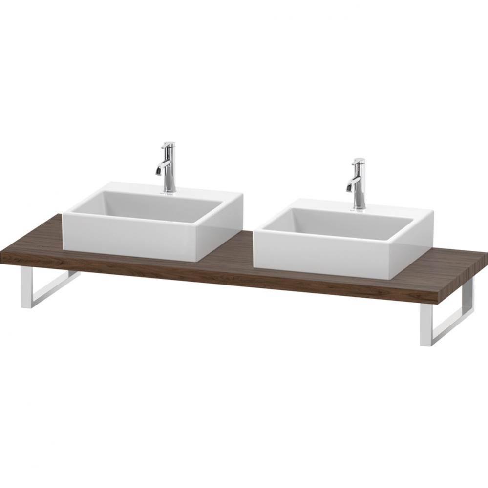 L-Cube Console with Two Sink Cut-Outs Walnut Dark