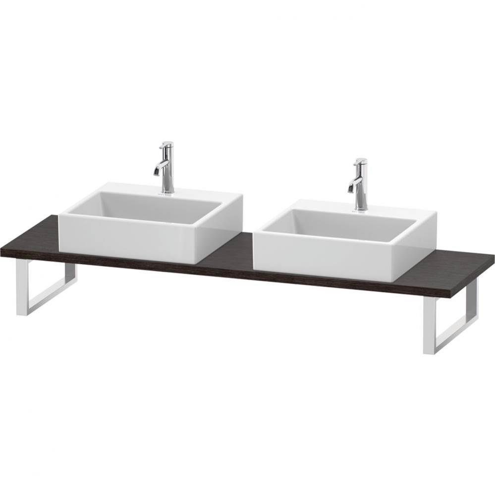 L-Cube Console with Two Sink Cut-Outs Dark Brushed Oak