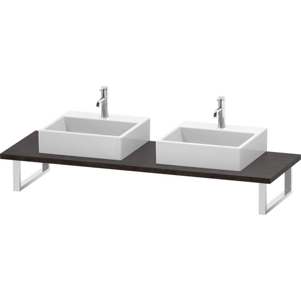 L-Cube Console with Two Sink Cut-Outs Dark Brushed Oak