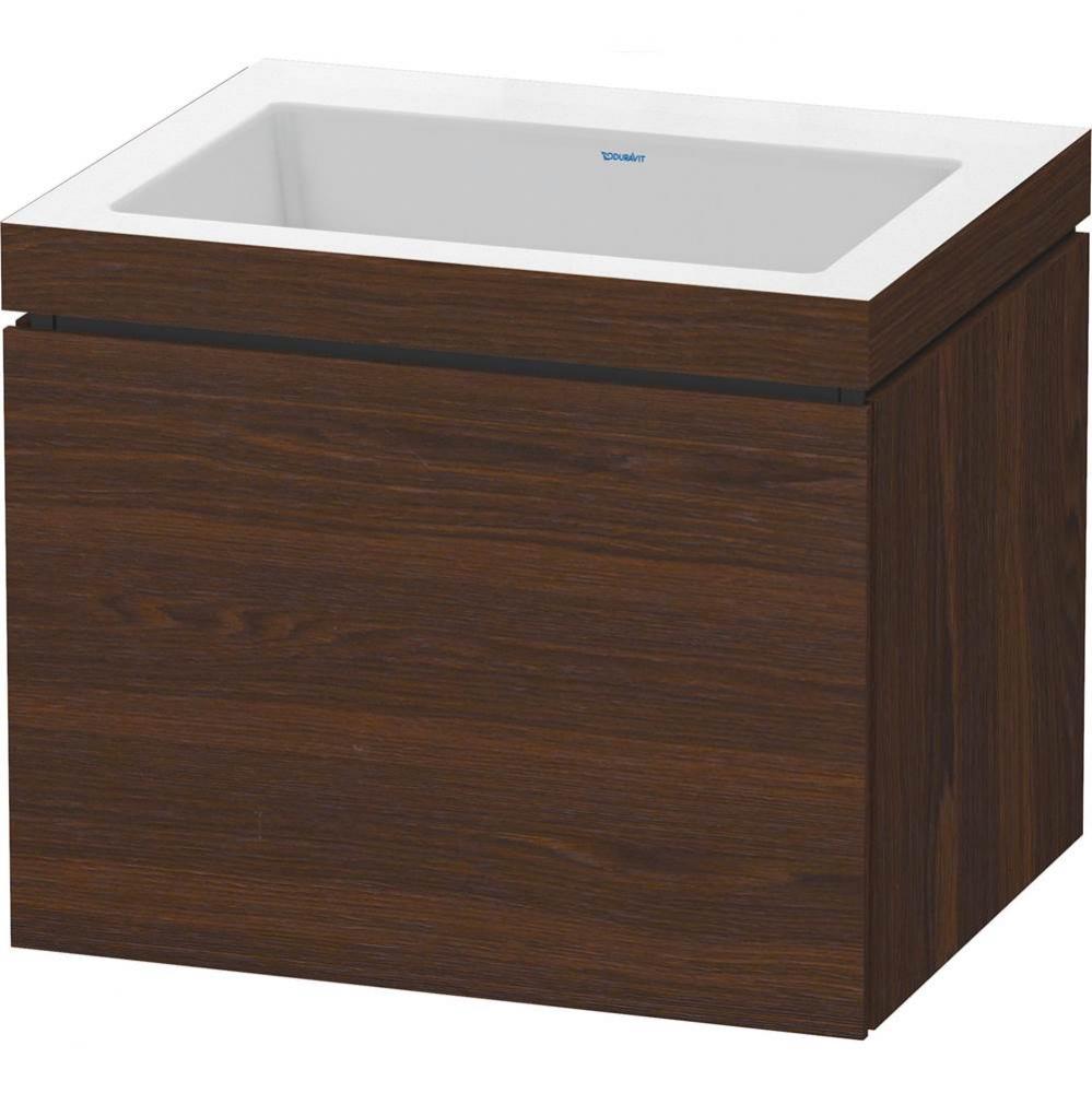 L-Cube One Drawer C-Bonded Wall-Mount Vanity Kit Walnut Brushed