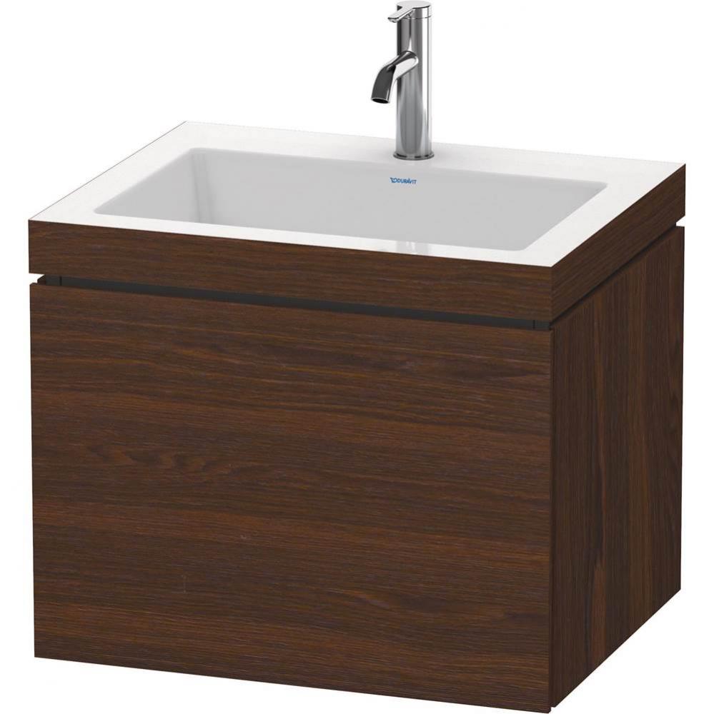 L-Cube One Drawer C-Bonded Wall-Mount Vanity Kit Walnut Brushed