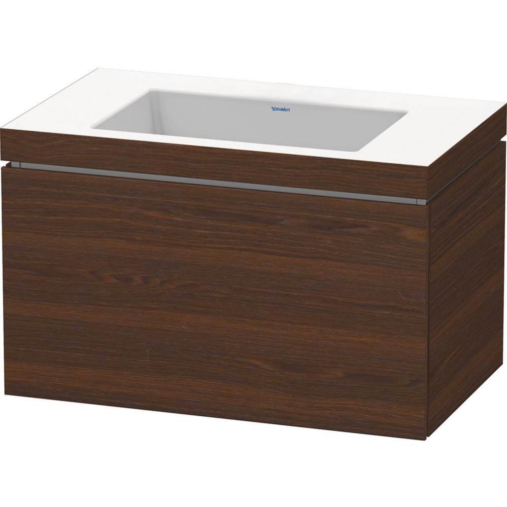 L-Cube One Drawer C-Bonded Wall-Mount Vanity Kit Walnut Brushed