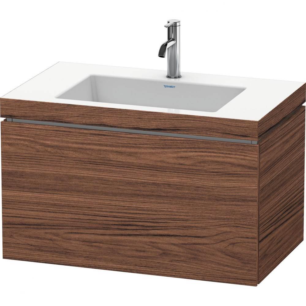 L-Cube One Drawer C-Bonded Wall-Mount Vanity Kit Walnut Dark