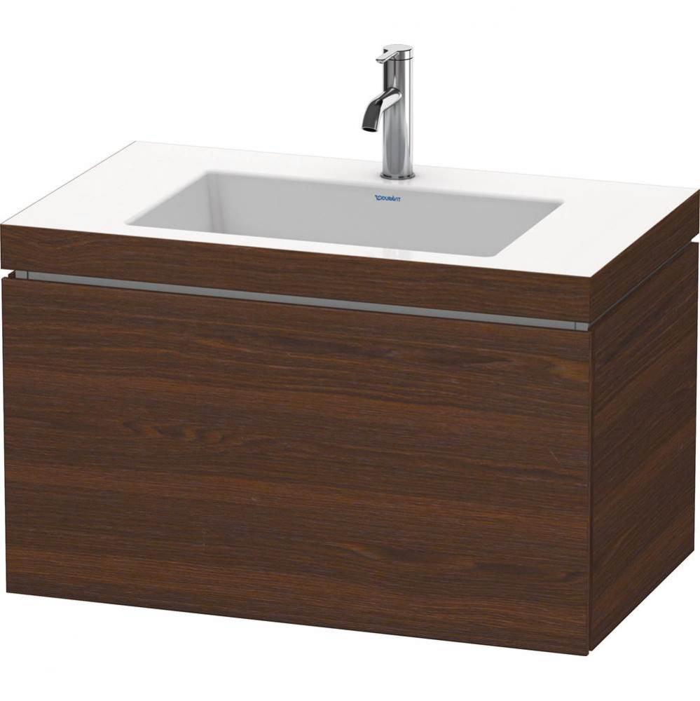 L-Cube One Drawer C-Bonded Wall-Mount Vanity Kit Walnut Brushed