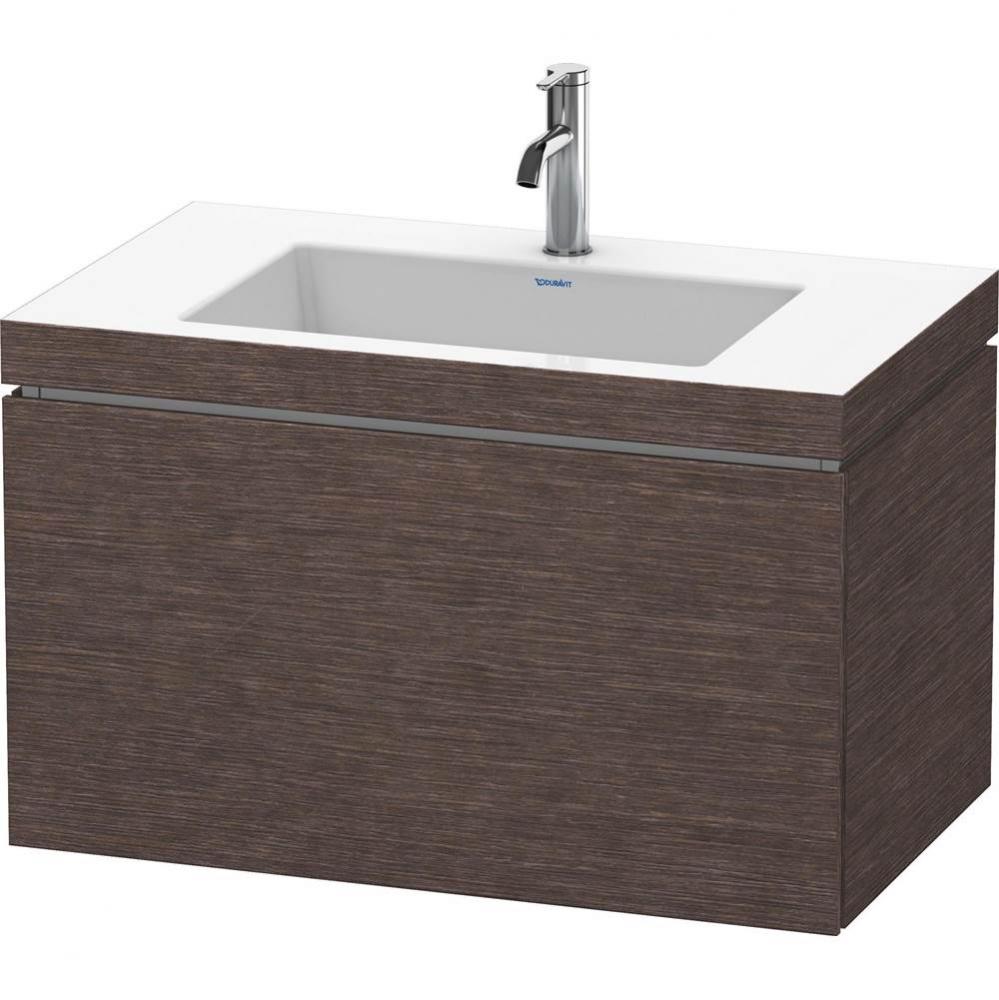 L-Cube One Drawer C-Bonded Wall-Mount Vanity Kit Dark Brushed Oak