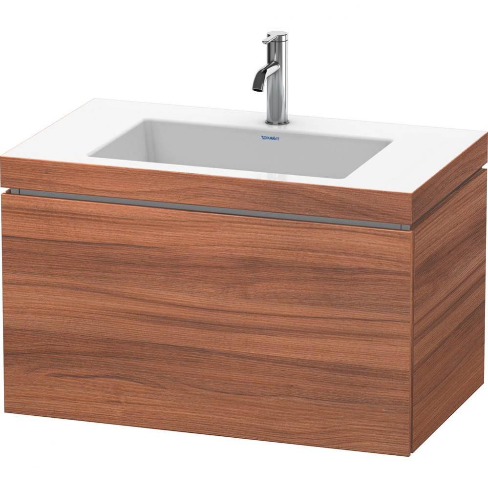 L-Cube One Drawer C-Bonded Wall-Mount Vanity Kit Walnut