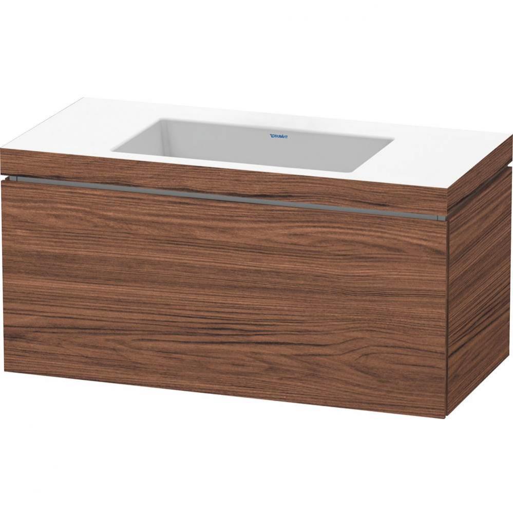 L-Cube One Drawer C-Bonded Wall-Mount Vanity Kit Walnut Dark