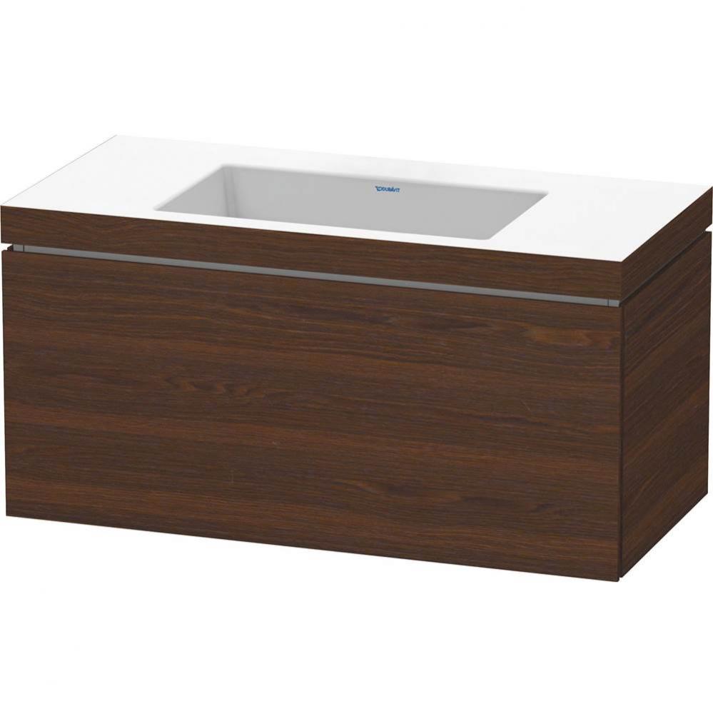 L-Cube One Drawer C-Bonded Wall-Mount Vanity Kit Walnut Brushed