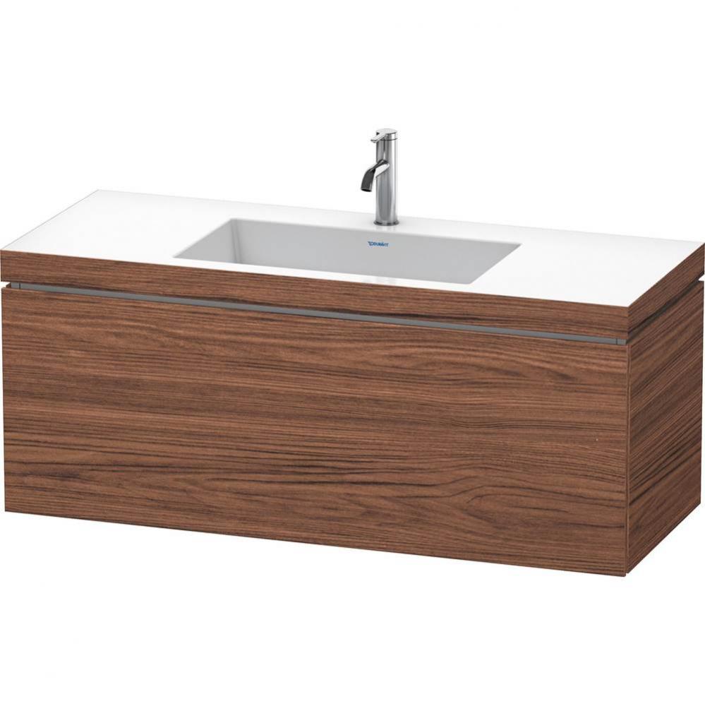 L-Cube One Drawer C-Bonded Wall-Mount Vanity Kit Walnut Dark