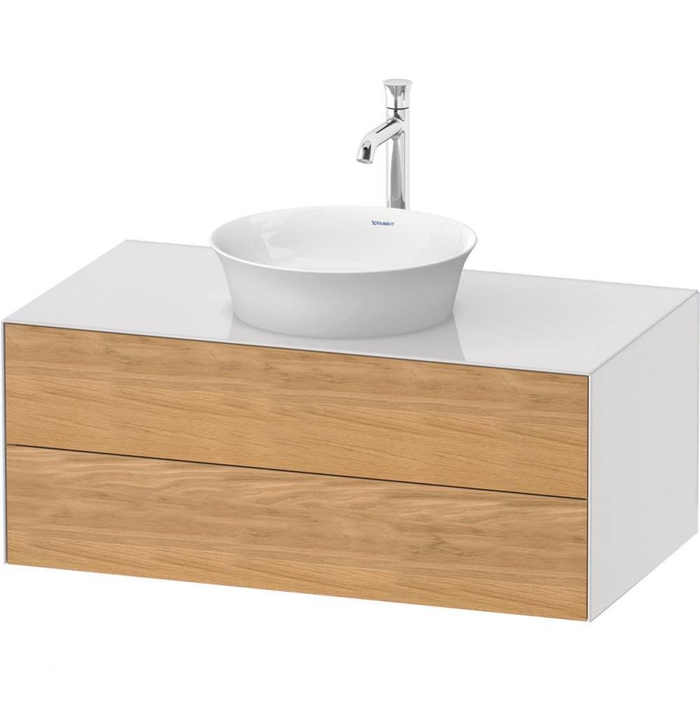 White Tulip Wall-Mounted Vanity Unit Natural Oak Solid/White High Gloss