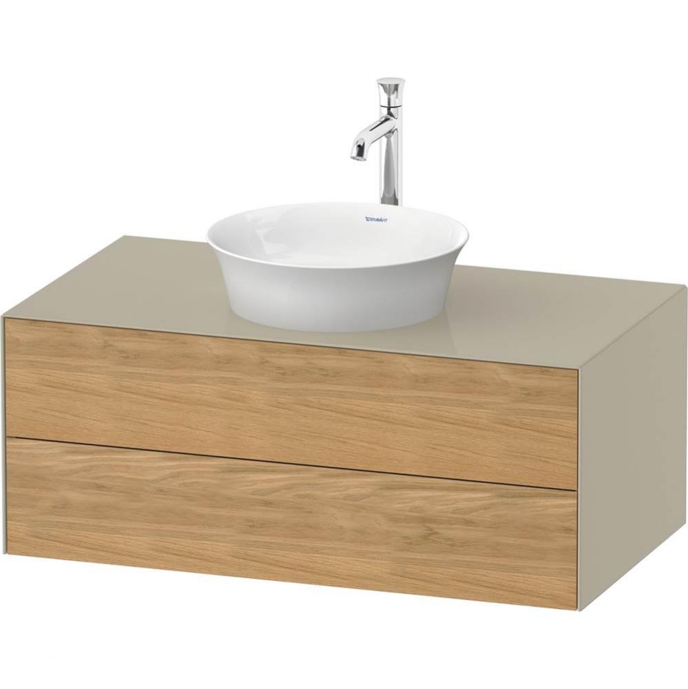 White Tulip Wall-Mounted Vanity Unit Natural Oak Solid/Taupe High Gloss