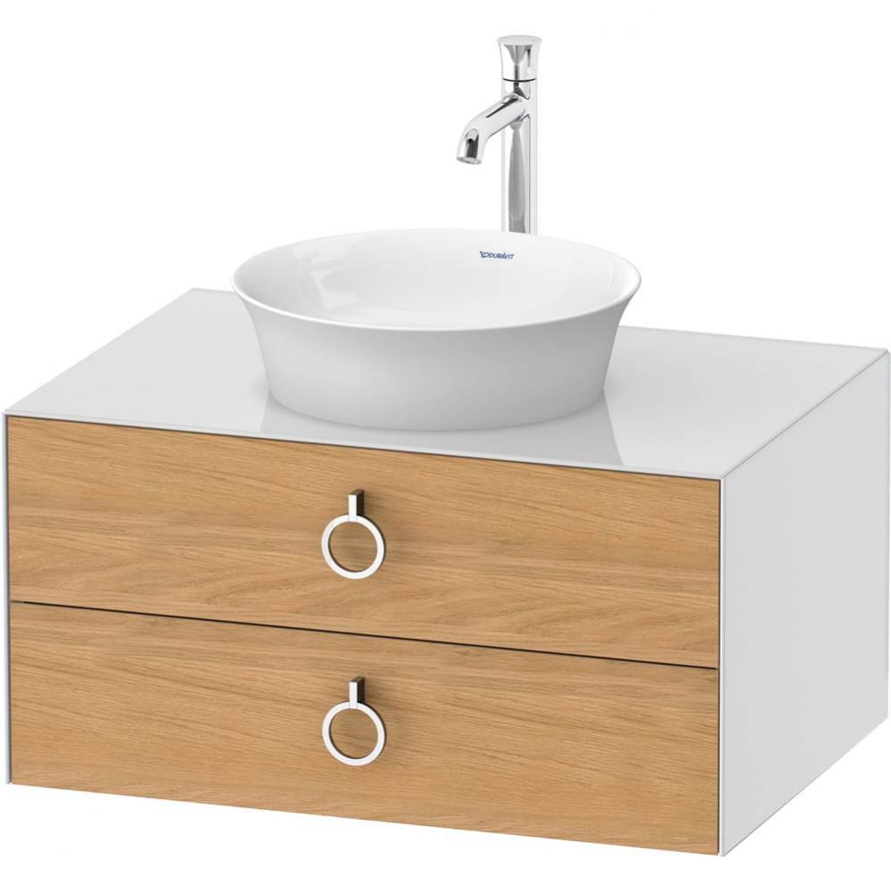 White Tulip Wall-Mounted Vanity Unit Natural Oak Solid/White High Gloss