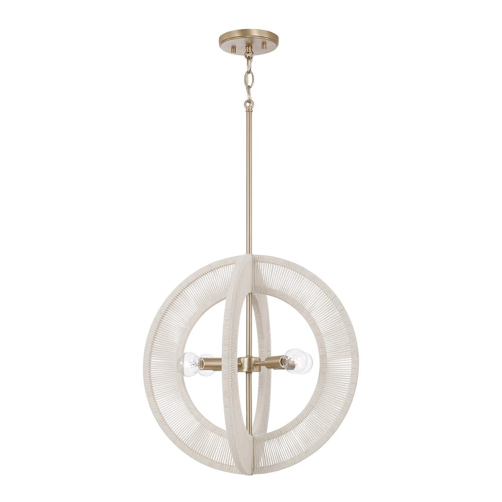 4-Light Orb Pendant in Matte Brass with Bleached Natural Rope