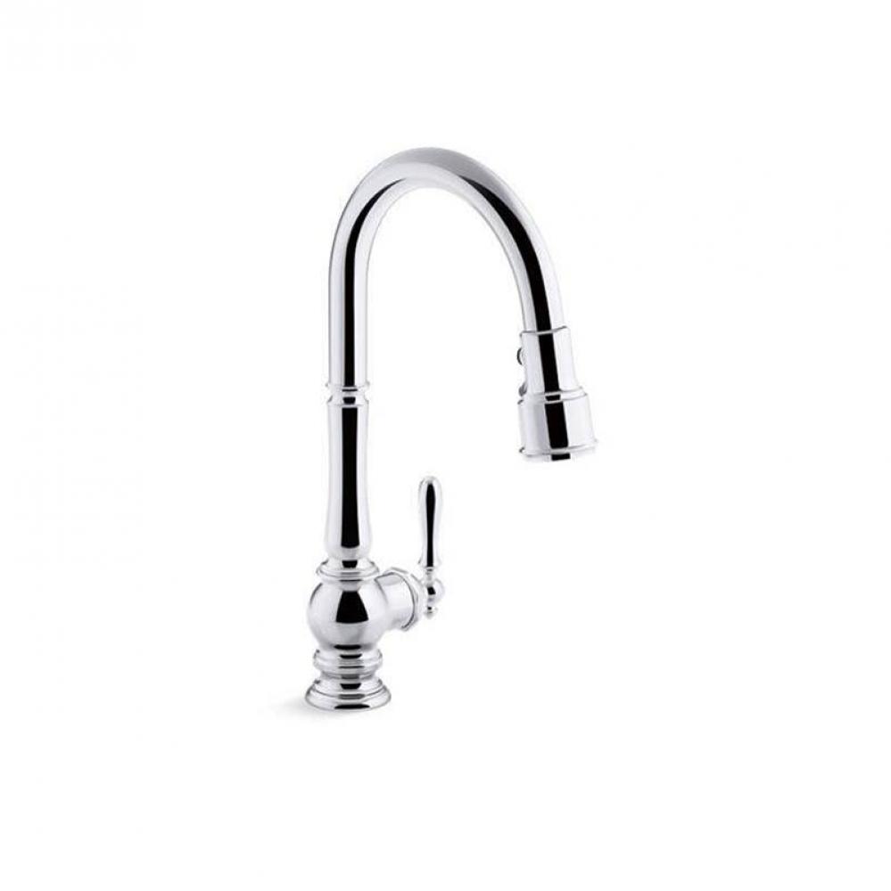 Artifacts® Pull-down kitchen sink faucet with three-function sprayhead