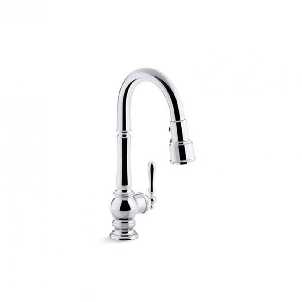 Artifacts® Pull-down kitchen sink faucet with three-function sprayhead