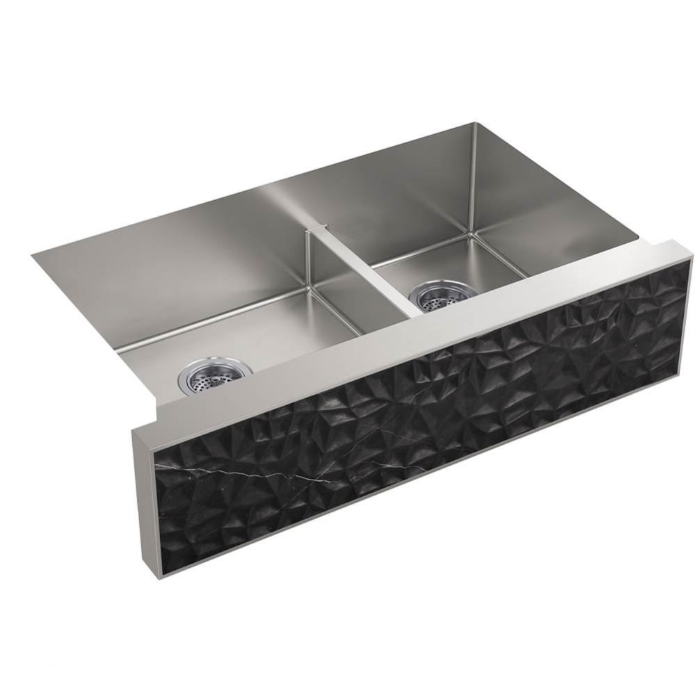 KOHLER Tailor Large Double Basin Stainless Steel Sink with Carved Stone Insert