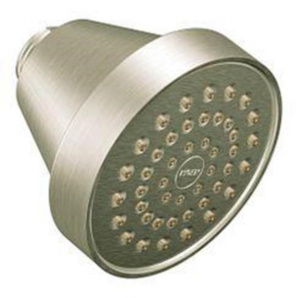 Brushed nickel one-function 3-5/8'' diameter spray head eco-performance showerhead