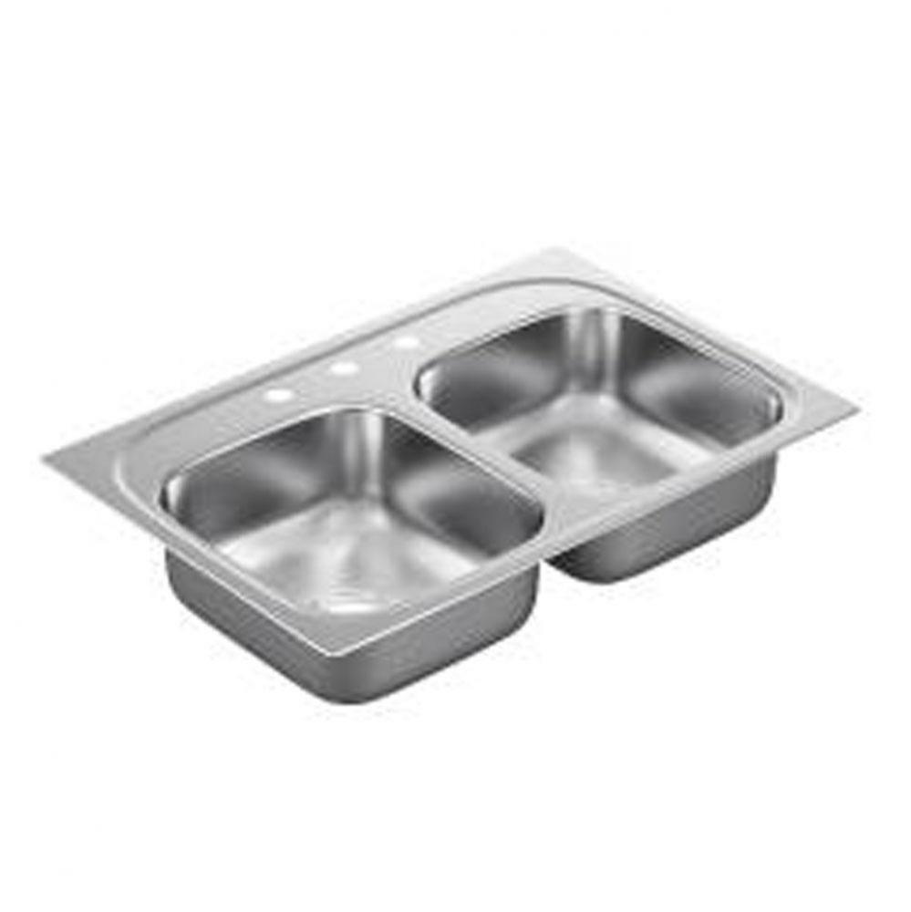 33''x22'' stainless steel 22 gauge double bowl drop in sink