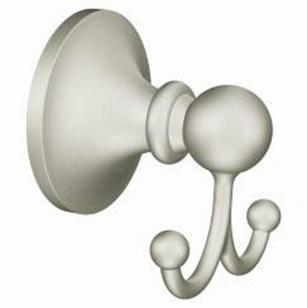 Brushed nickel double robe hook