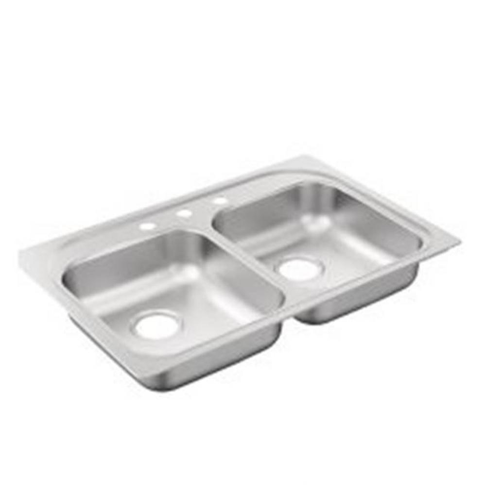 33''x22'' stainless steel 20 gauge double bowl drop in sink