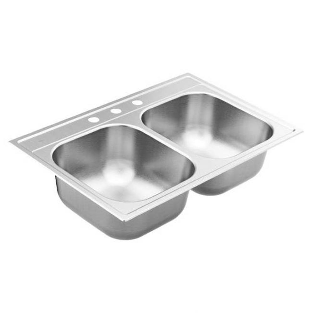 33''X22'' Stainless Steel 22 Gauge Double Bowl Drop In Sink