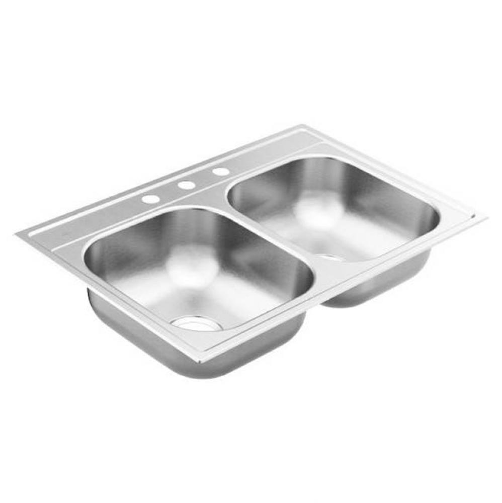 33''X22'' Stainless Steel 22 Gauge Double Bowl Drop In Sink