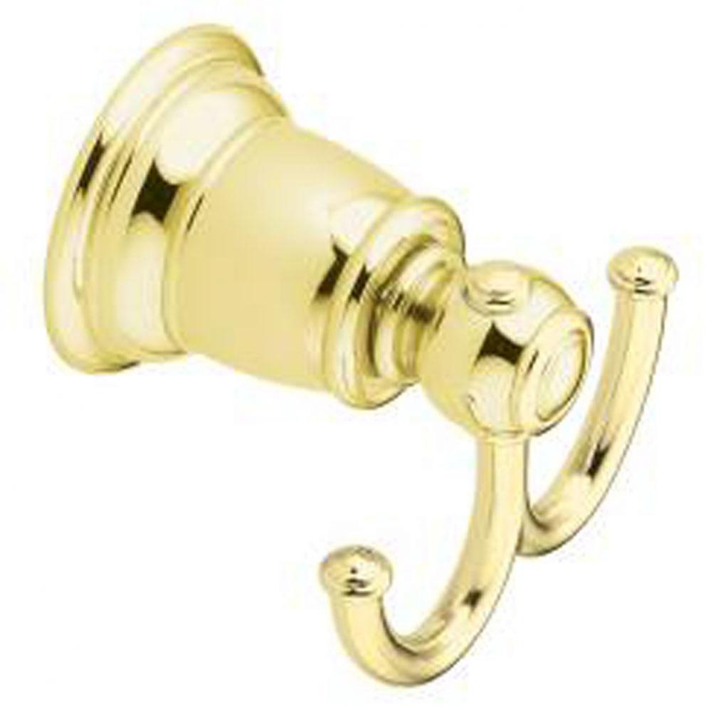 Polished brass double robe hook