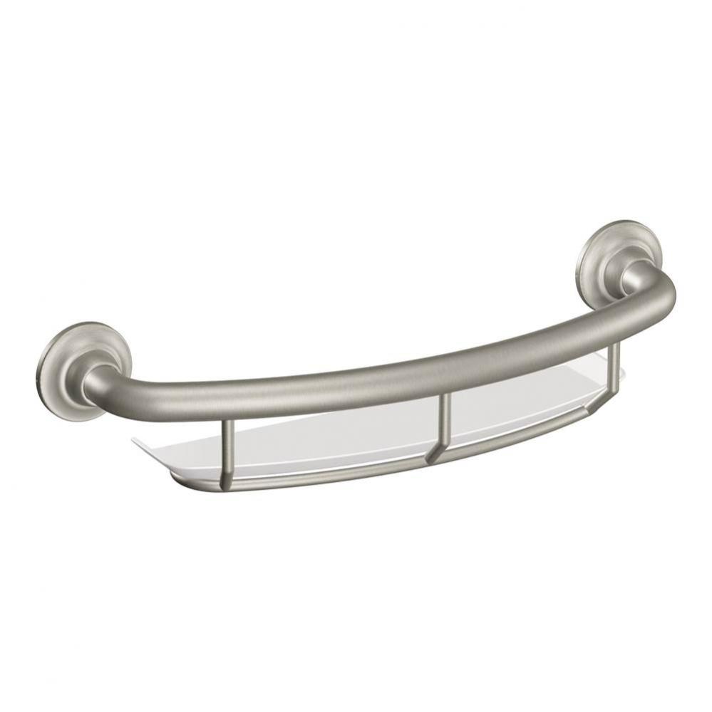 Brushed Nickel 16'' Grab Bar With Shelf