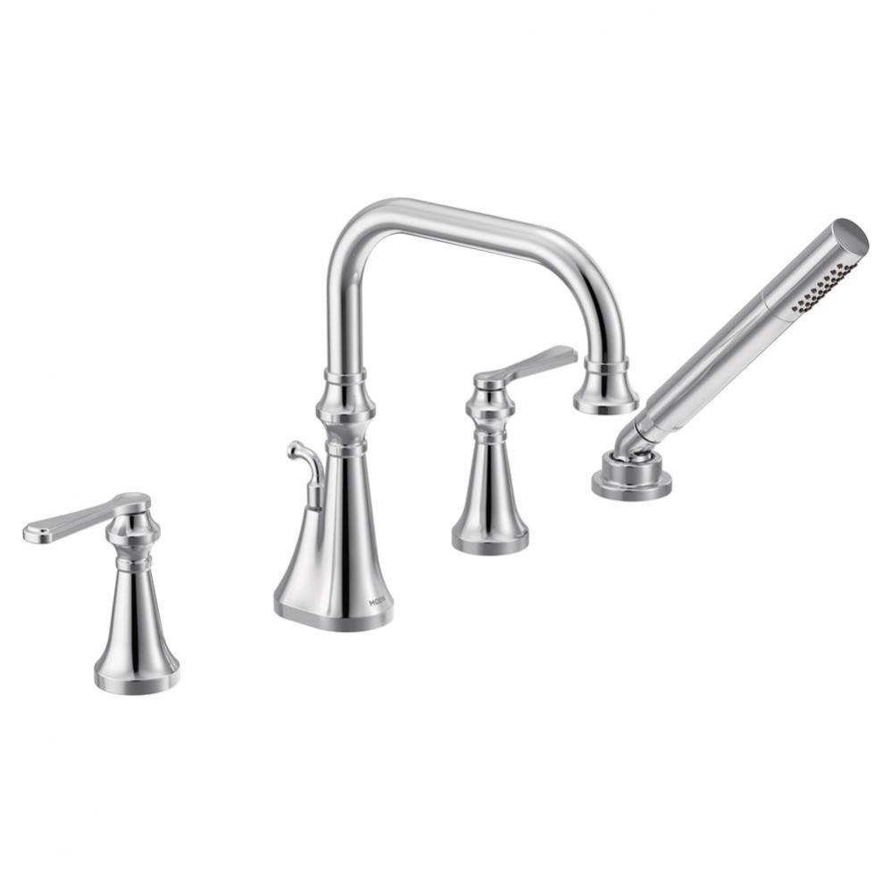 Colinet Two Handle Deck-Mount Roman Tub Faucet Trim with Lever Handles and Handshower, Valve Requi