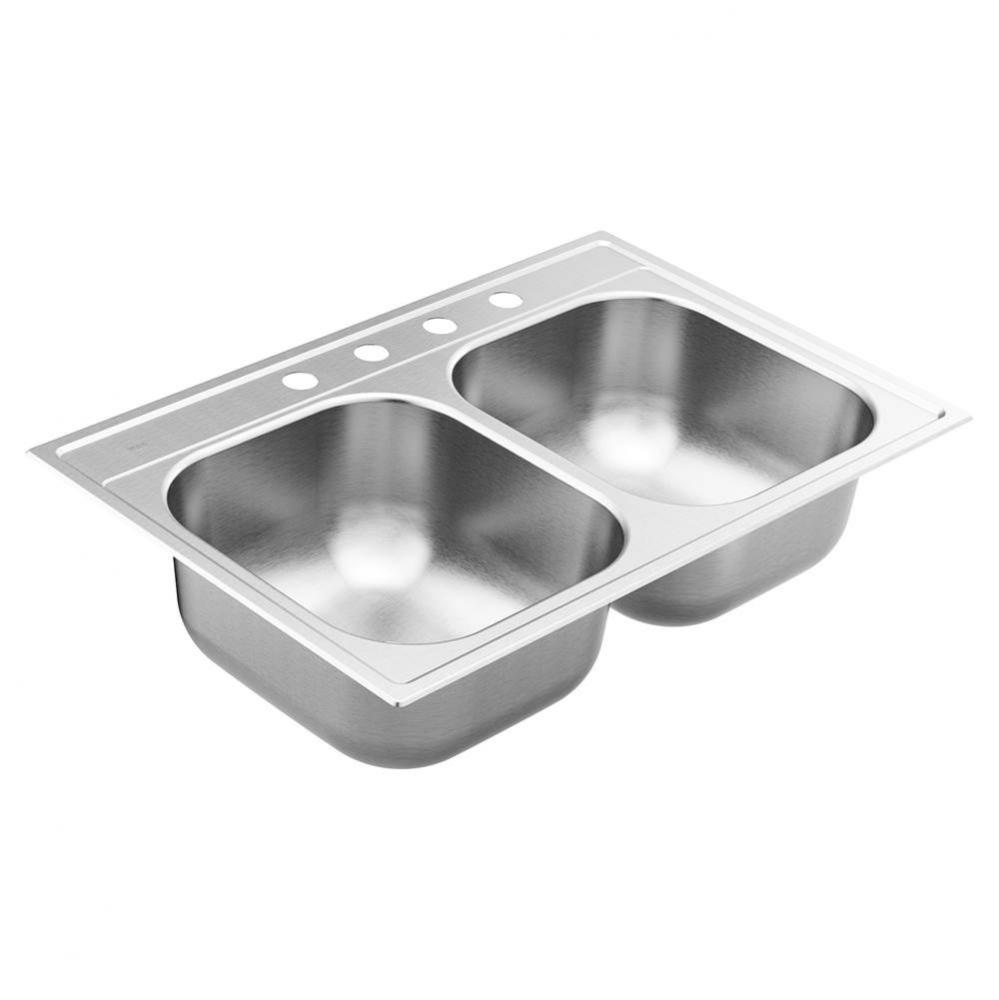 2000 Series 33-inch 20 Gauge Drop-in Double Bowl Stainless Steel Kitchen Sink, Featuring QuickMoun