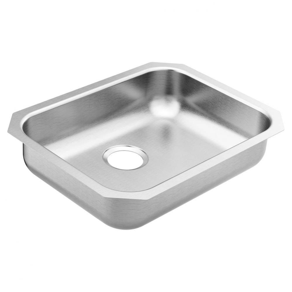 1800 Series 23.5-inch 18 Gauge Undermount Single Bowl Stainless Steel Kitchen Sink, Rear Drain