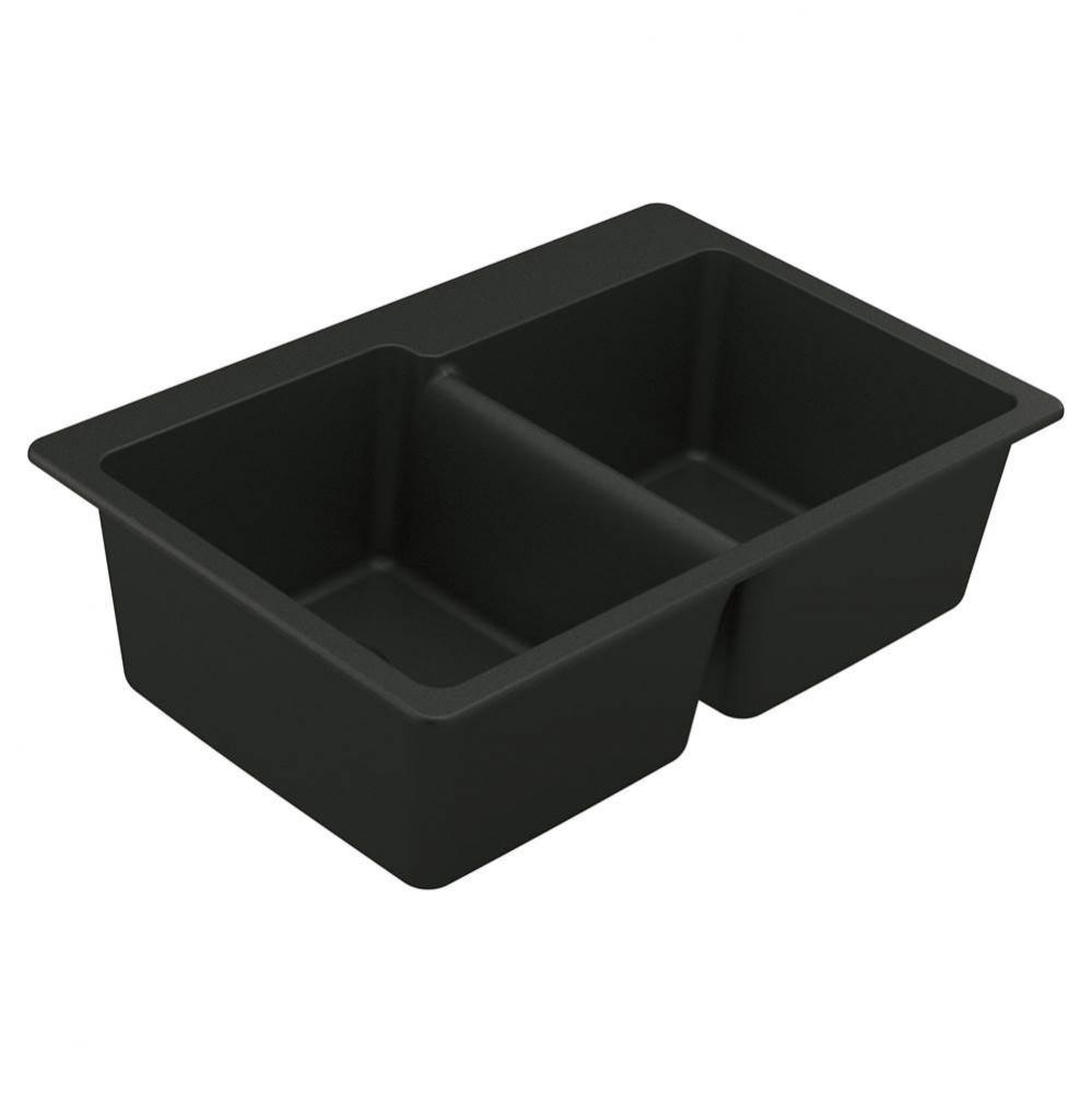 33-Inch Wide x 9.5-Inch Deep Dual Mount Granite Double Bowl Kitchen Sink, Black