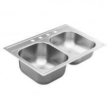 Moen GS202334Q - 2000 Series 33-inch 20 Gauge Drop-in Double Bowl Stainless Steel Kitchen Sink, Featuring QuickMoun