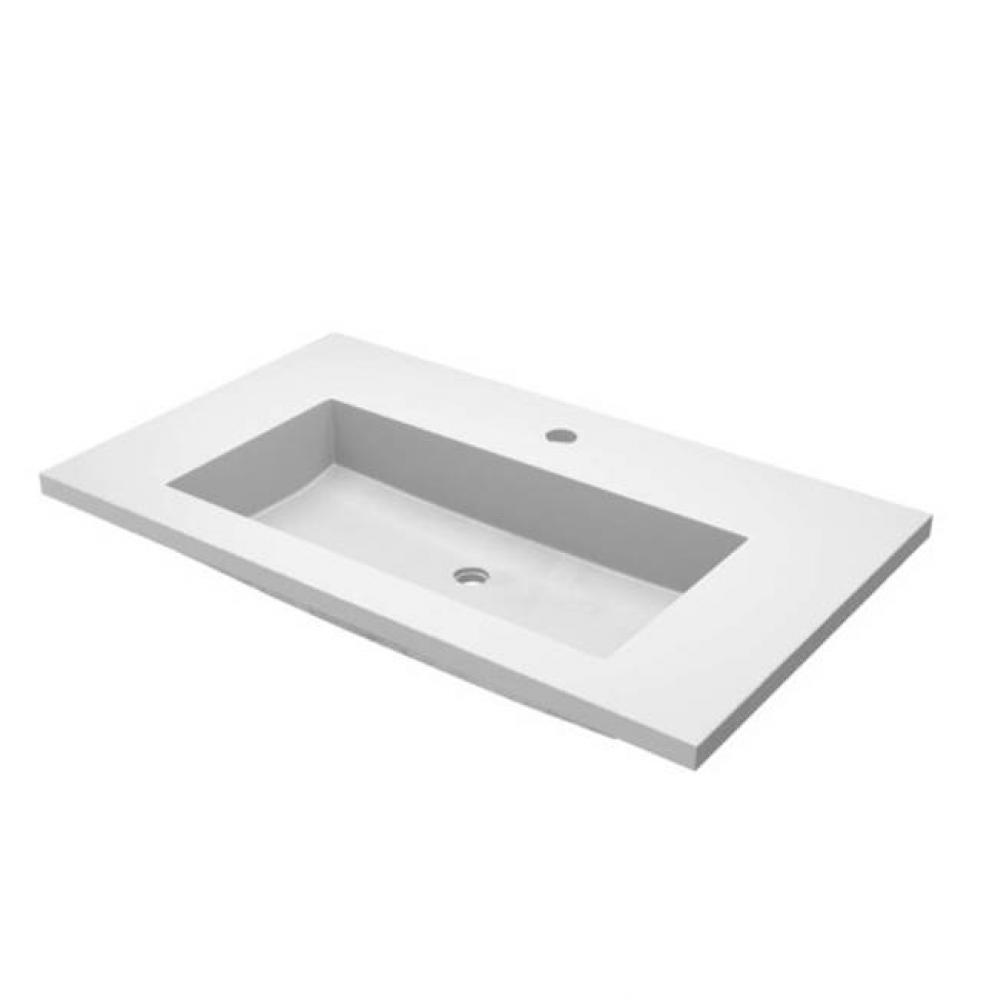 36'' Capistrano Vanity Top with Integral Trough in Pearl - 8'' Widespread Fauc