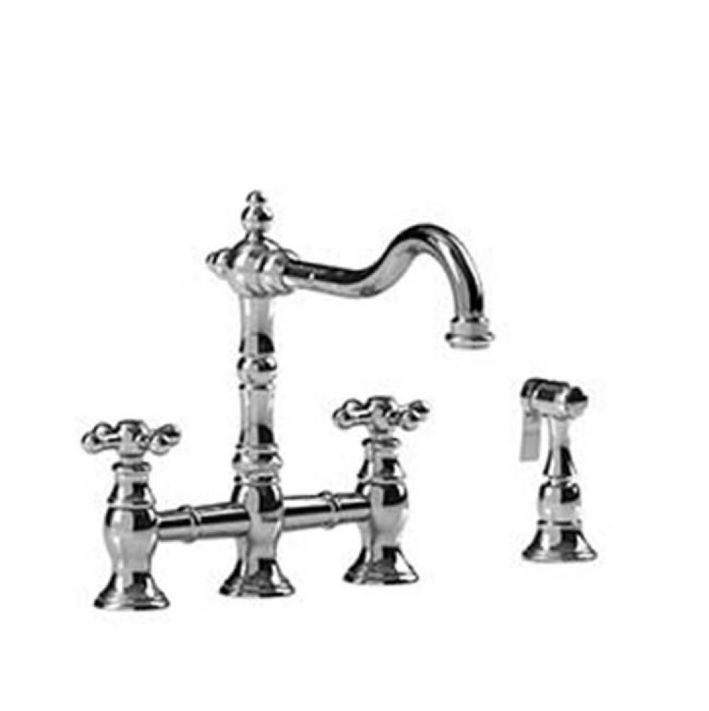 Bridge kitchen faucet with spray