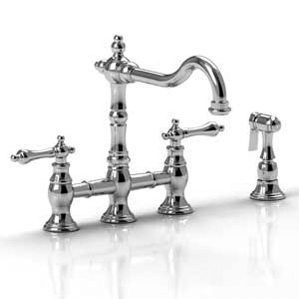 Bridge kitchen faucet with spray