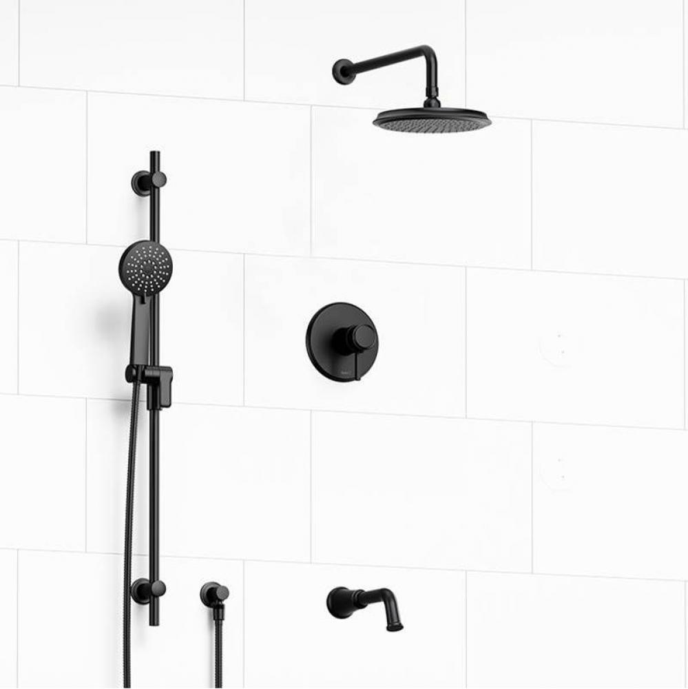 Type T/P (thermostatic/pressure balance) 1/2'' coaxial 3-way system with hand shower rai