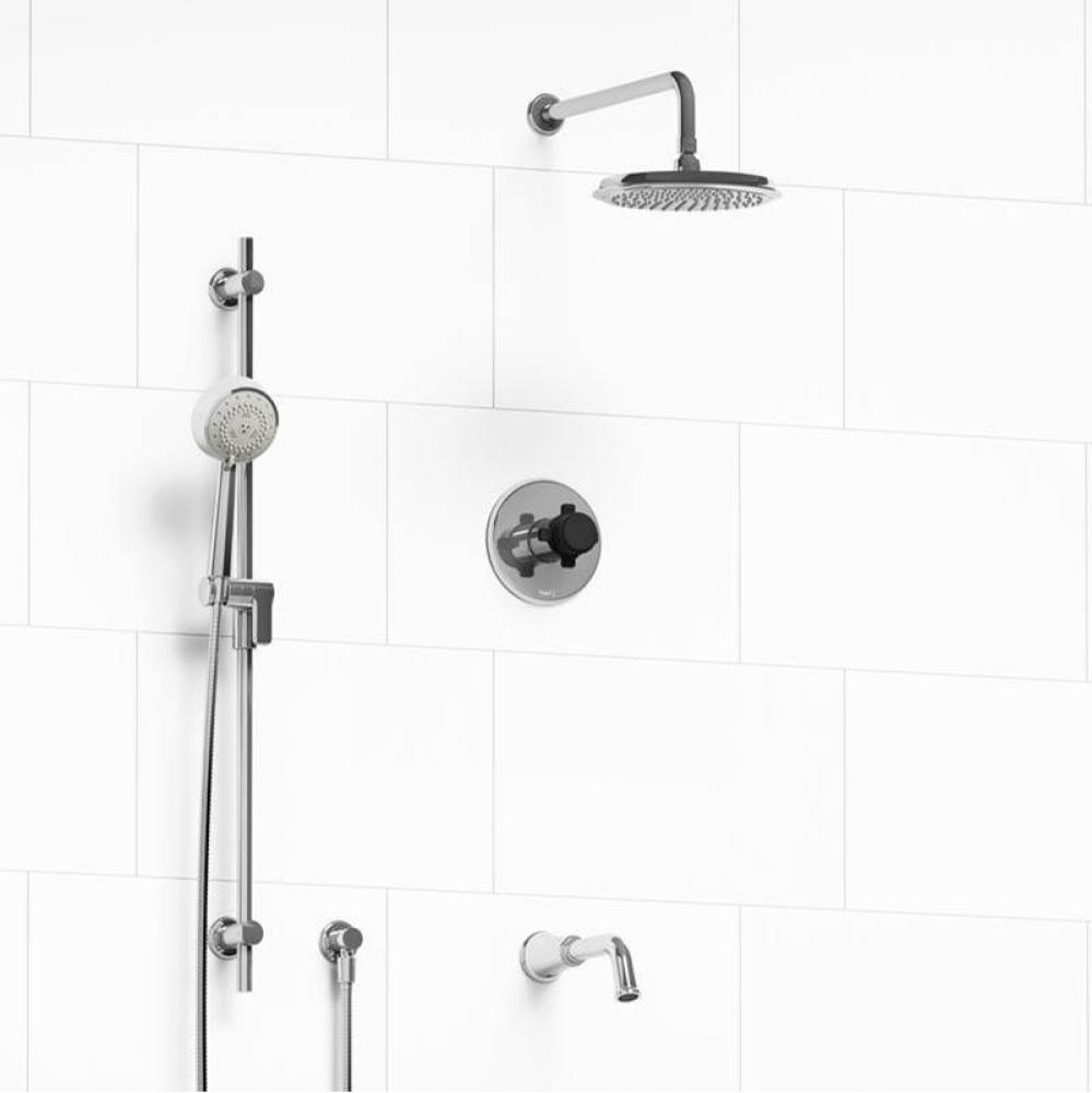 Type T/P (thermostatic/pressure balance) 1/2'' coaxial 3-way system with hand shower rai