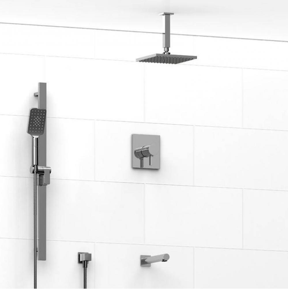 Type T/P (thermostatic/pressure balance) 1/2'' coaxial 3-way system with hand shower rai