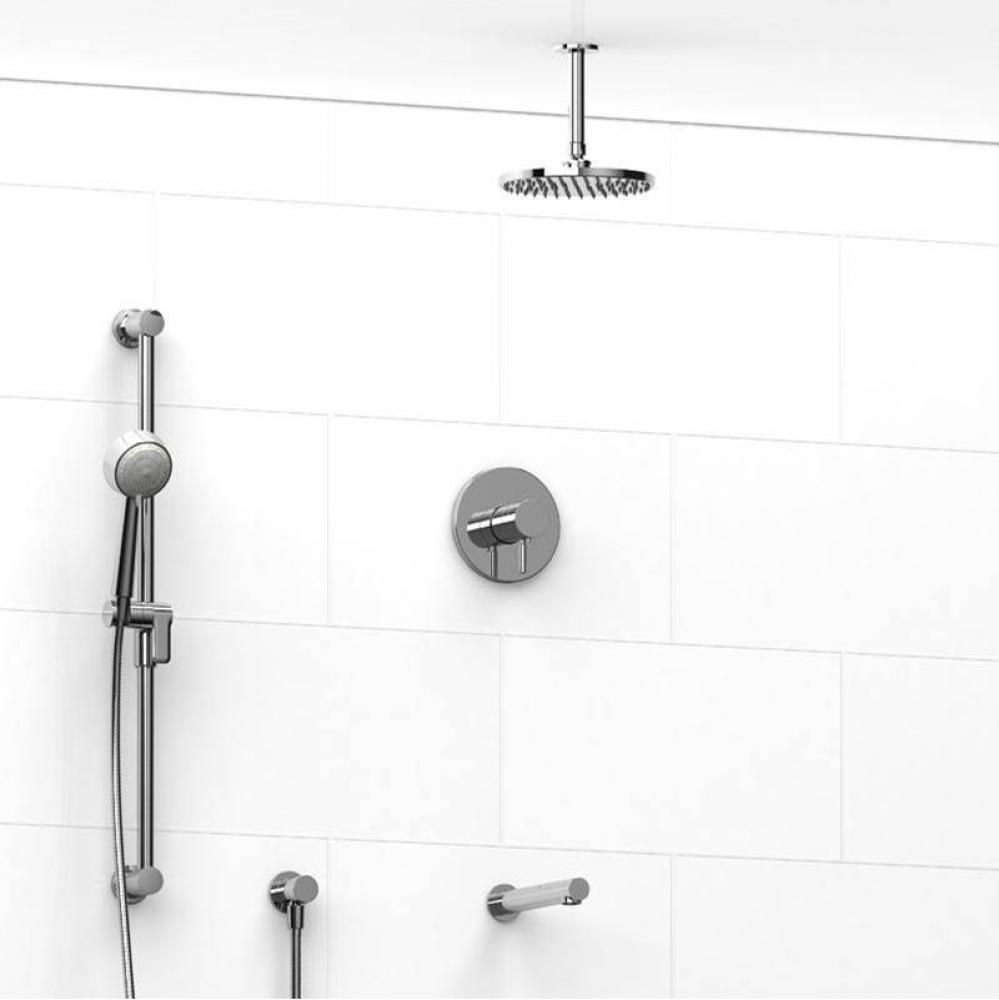 Type T/P (thermostatic/pressure balance) 1/2'' coaxial 3-way system with hand shower rai