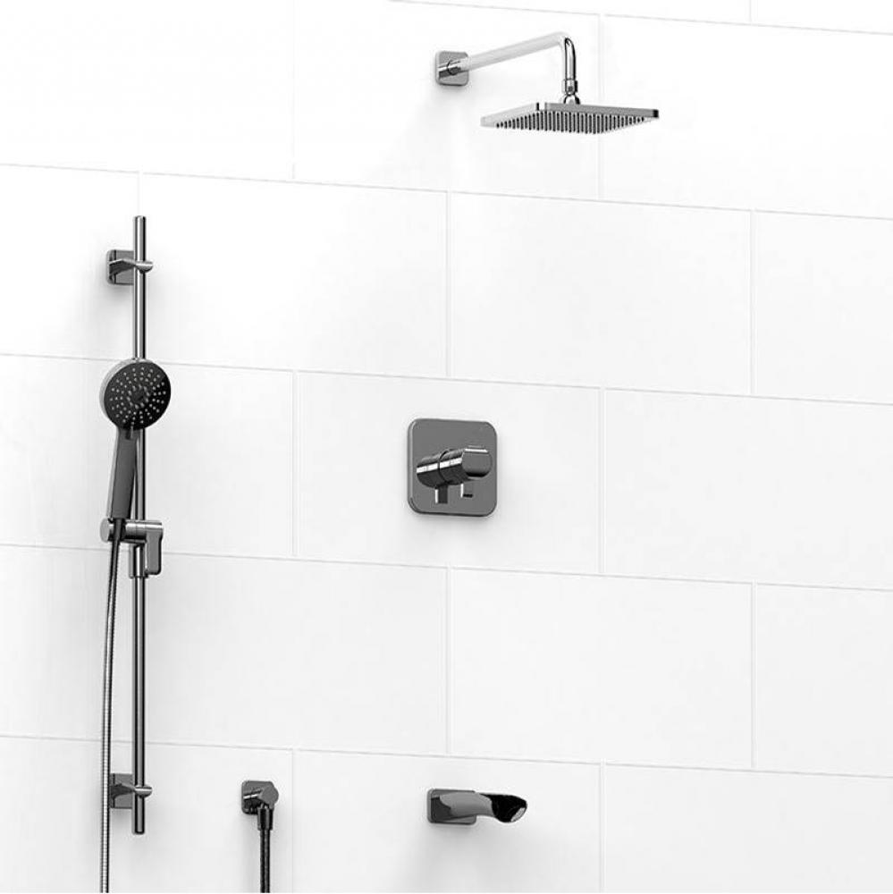 Type T/P (thermostatic/pressure balance) 1/2'' coaxial 3-way system with hand shower rai