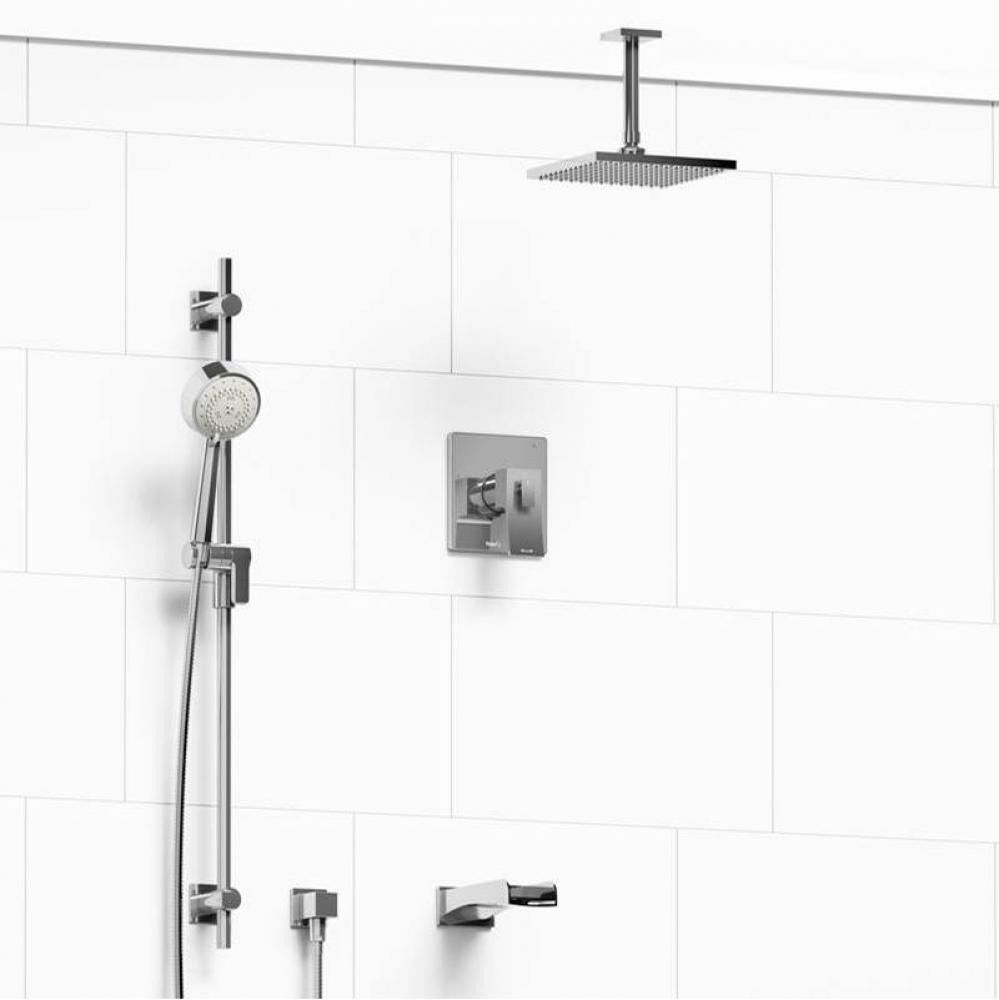 Type T/P (thermostatic/pressure balance) 1/2'' coaxial 3-way system with hand shower rai