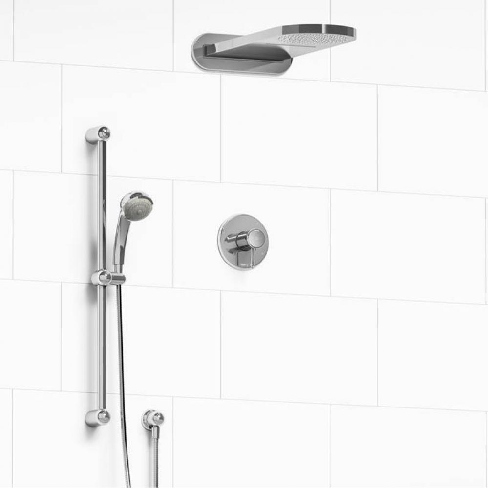 Type T/P (thermostatic/pressure balance) 1/2'' coaxial 3-way system with hand shower rai