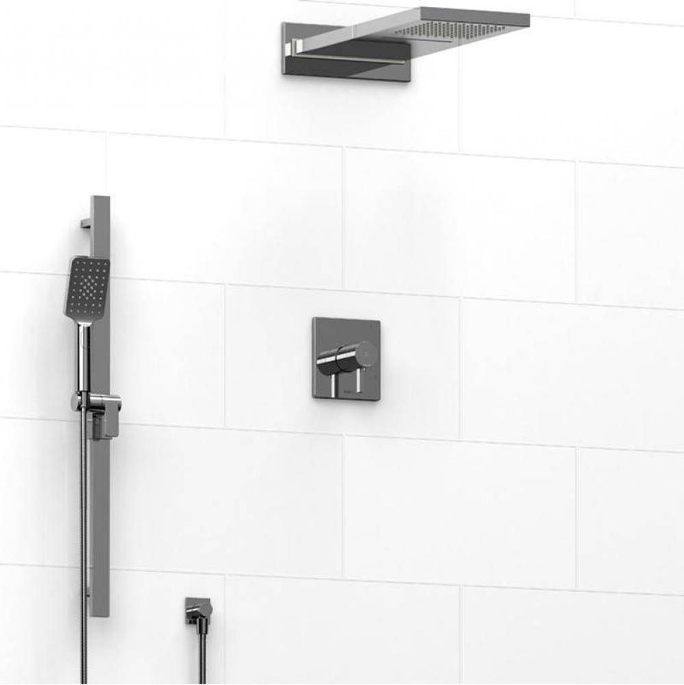 Type T/P (thermostatic/pressure balance) 1/2'' coaxial 3-way system with hand shower rai