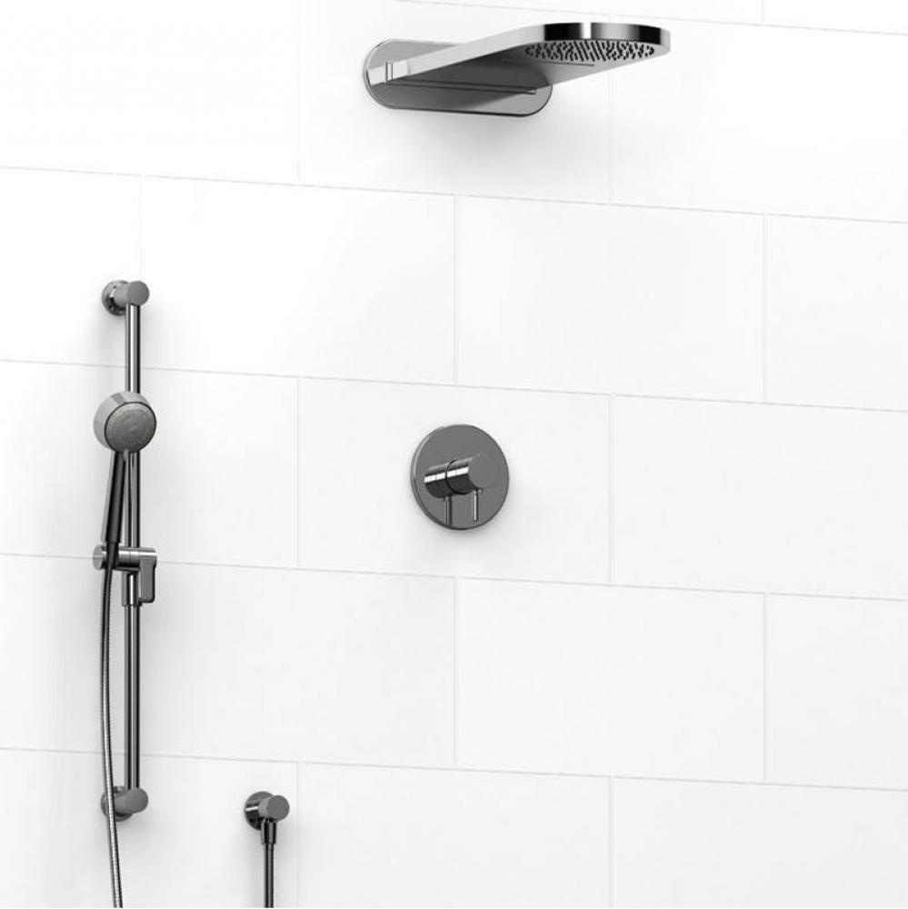 Type T/P (thermostatic/pressure balance) 1/2'' coaxial 3-way system with hand shower rai