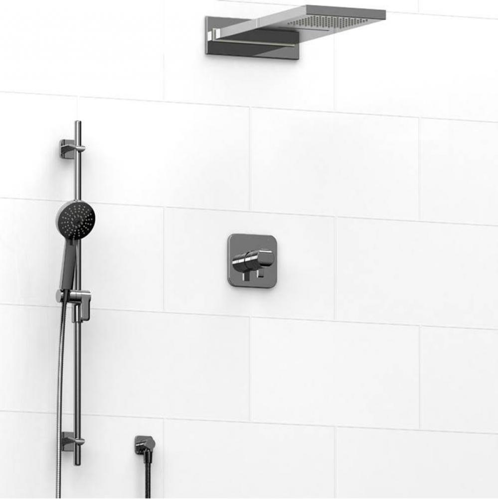 Type T/P (thermostatic/pressure balance) 1/2'' coaxial 3-way system with hand shower rai