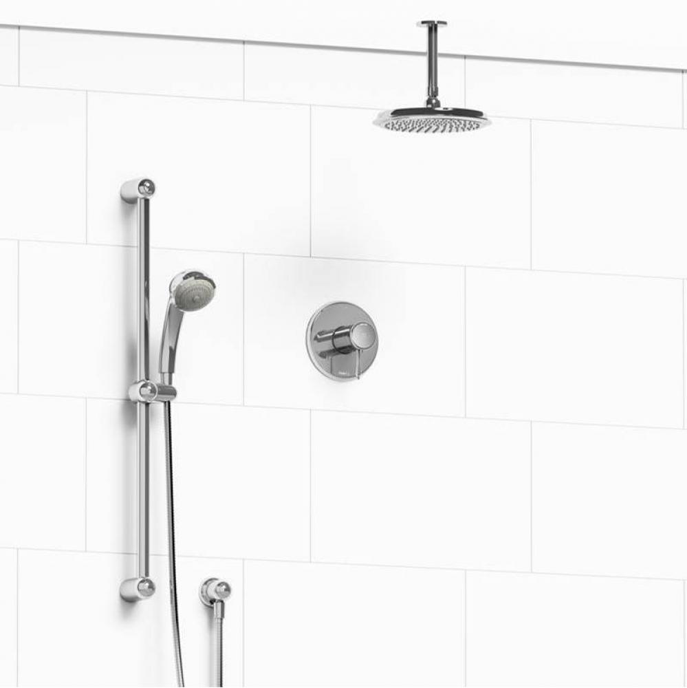 Type T/P (thermostatic/pressure balance) 1/2'' coaxial 2-way system with hand shower and