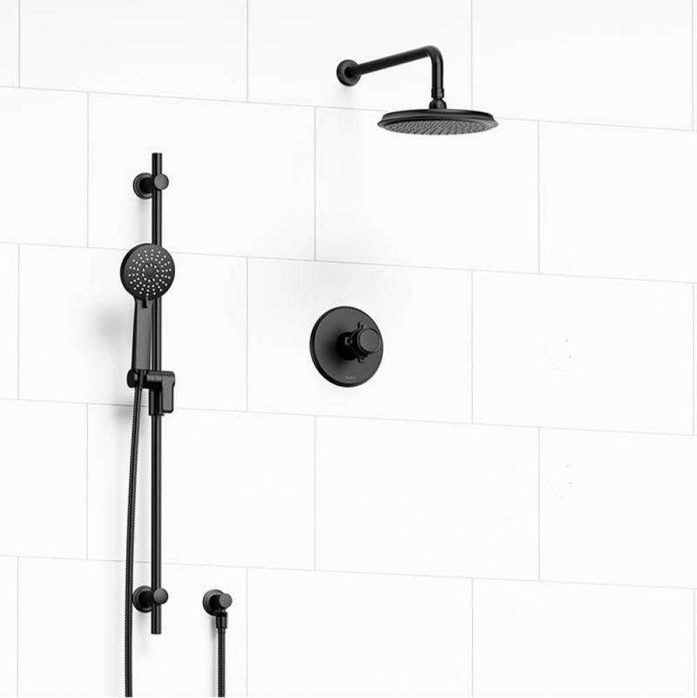 Type T/P (thermostatic/pressure balance) 1/2'' coaxial 2-way system with hand shower and