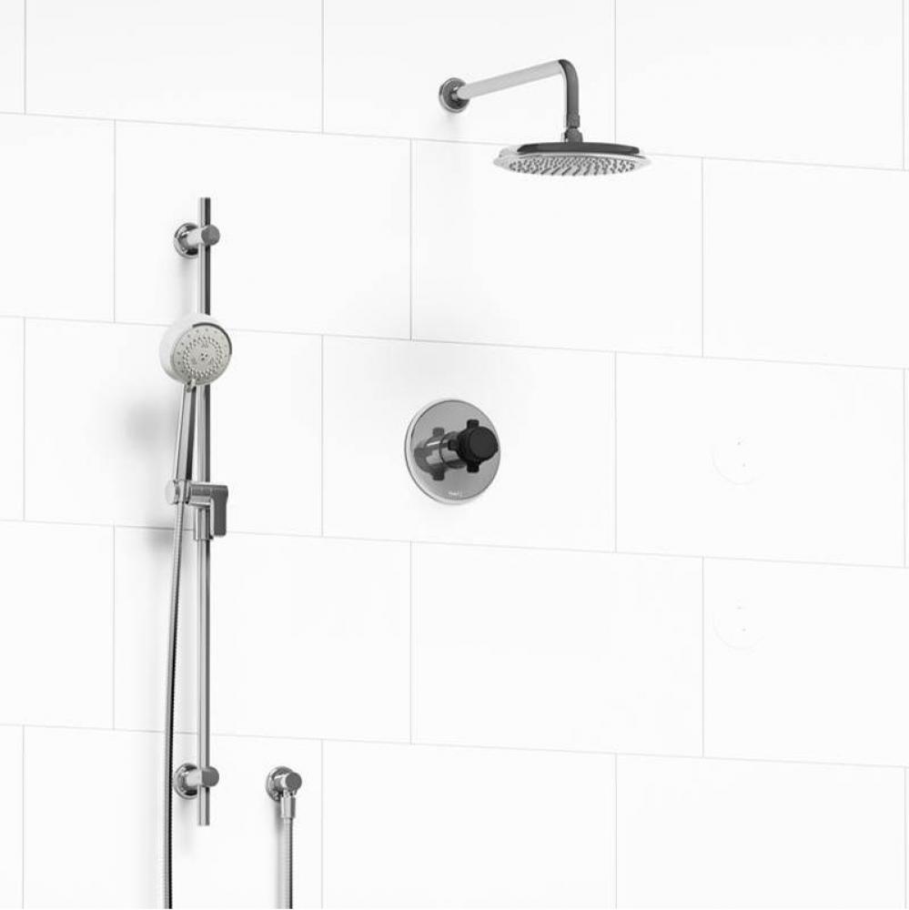 Type T/P (thermostatic/pressure balance) 1/2'' coaxial 2-way system with hand shower and